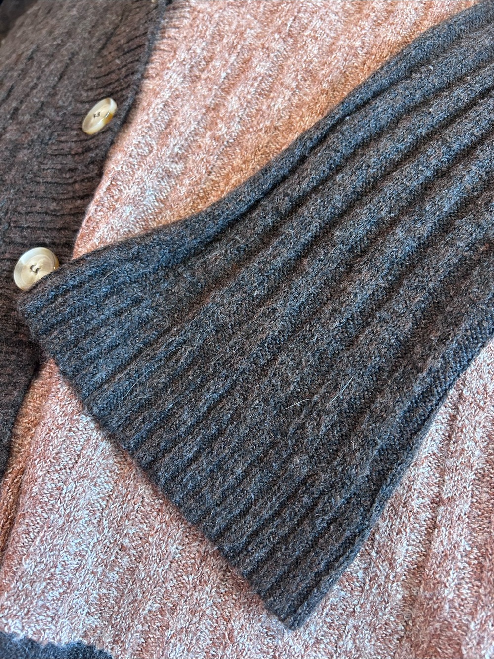 Colorblock V-Neck Button Cardigan Sweater - Brown, Orange, Cream - Picture 4 of 5